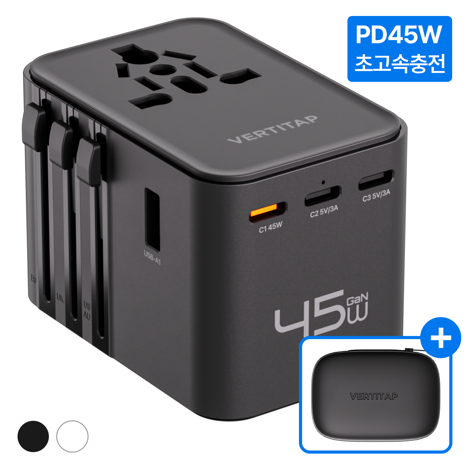 버티탭 트레블러 에어 PD 45W 멀티 어댑터 해외 전세계 여행용 멀티탭 usb 콘센트 플러그 돼지코 일본 베트남 중국 홍콩 태국 대만 필리핀 미국 유럽, 1개, 블랙 21,900원