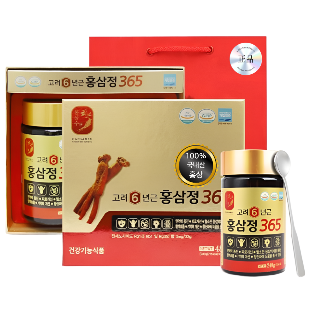 HnF (최신제조) 6년근 홍삼정365 2개세트 100%국내산 홍삼 선물용 쇼핑백 식약처인증 GMP 39,330원