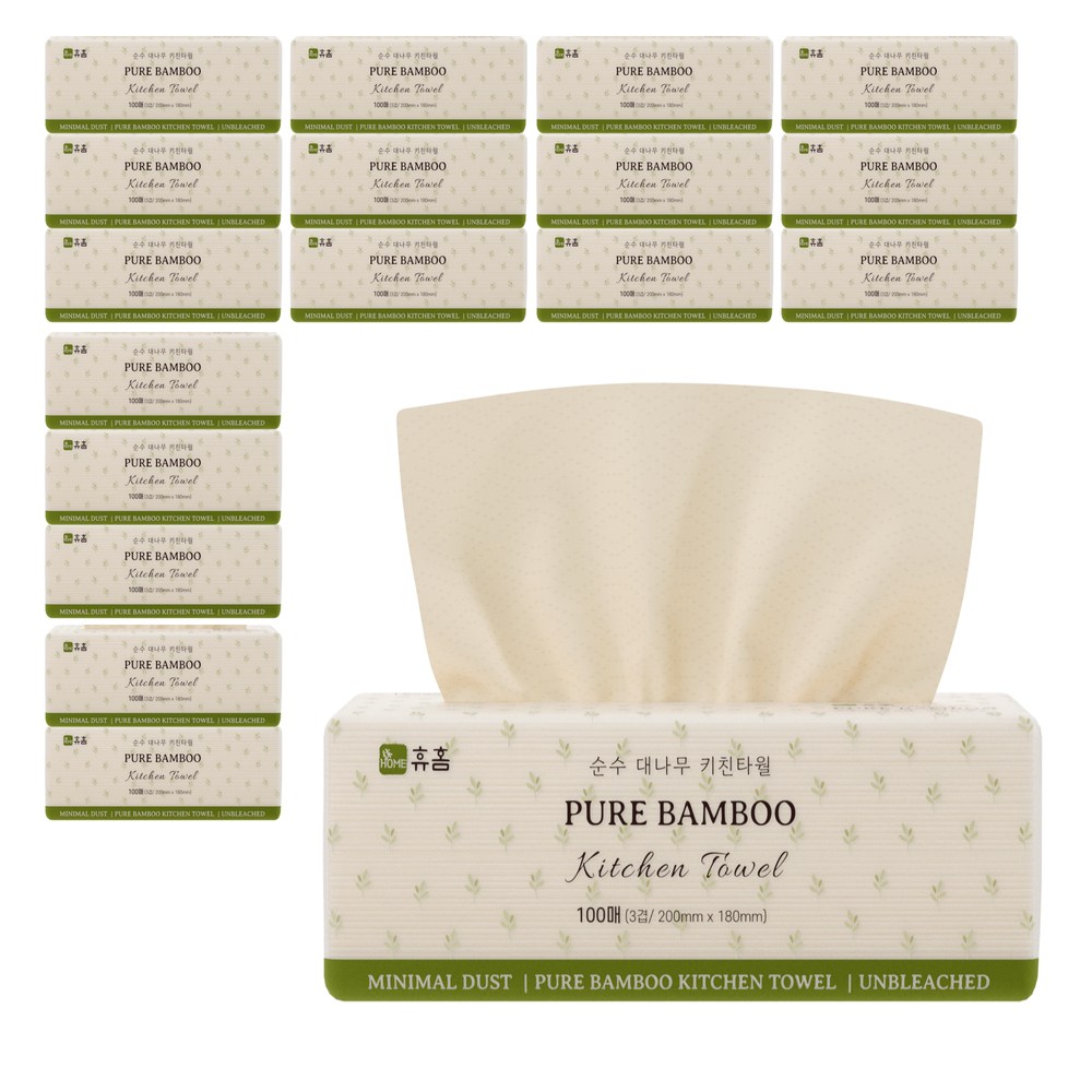 휴홈 무표백 순수 대나무 키친타월, 18개, 100매 18,620원