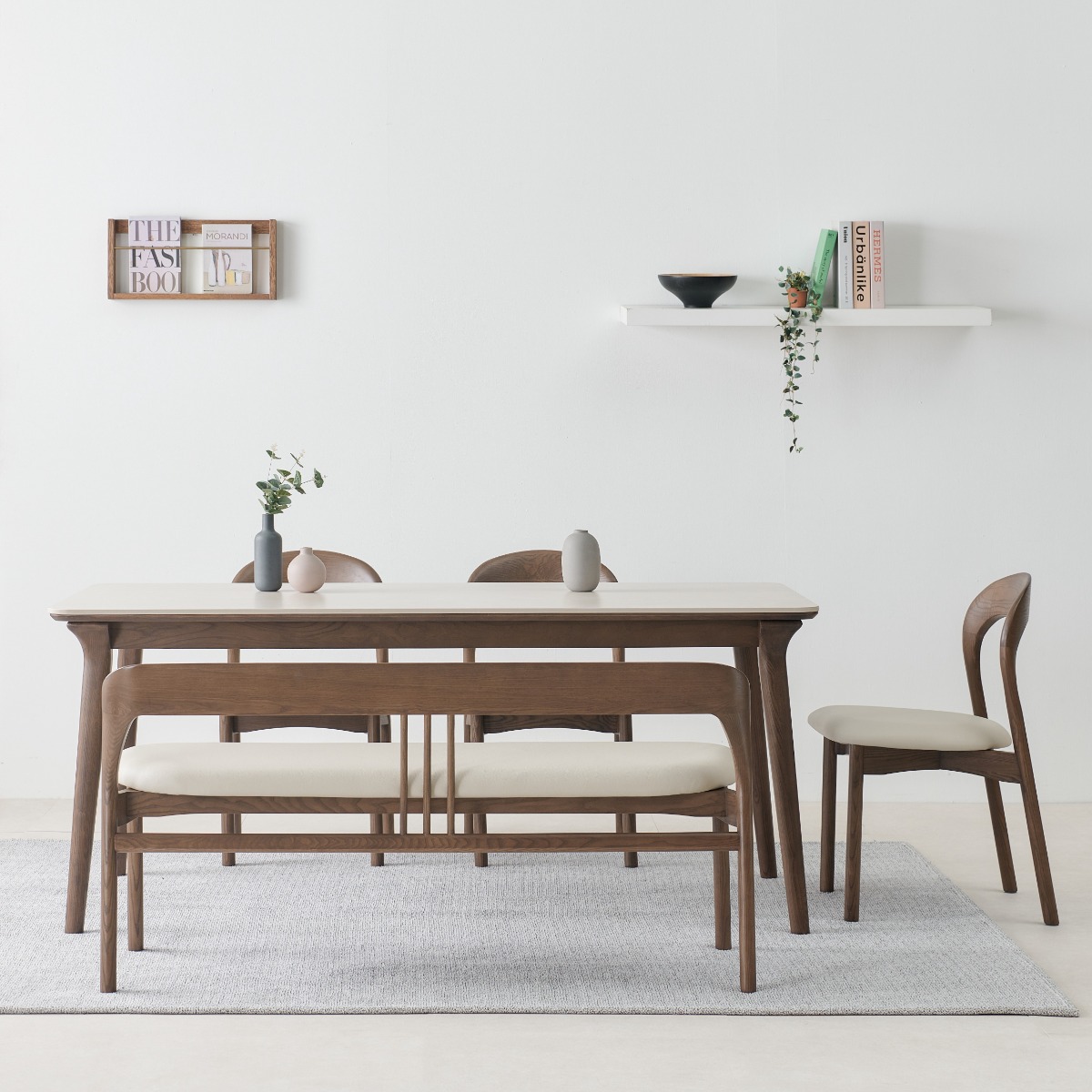 모나코 애쉬 원목 포세린 세라믹식탁 세트 6인용 1800 의자3 벤치 1,590,000원