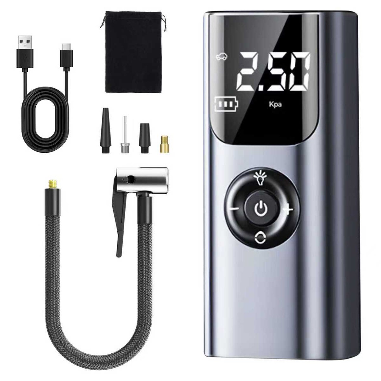 HELLOLEIBOO 휴대용 다용도 무선 에어 컴프레셔 + 패브릭 포켓 + 충전 케이블, 실버, 1개 16,990원