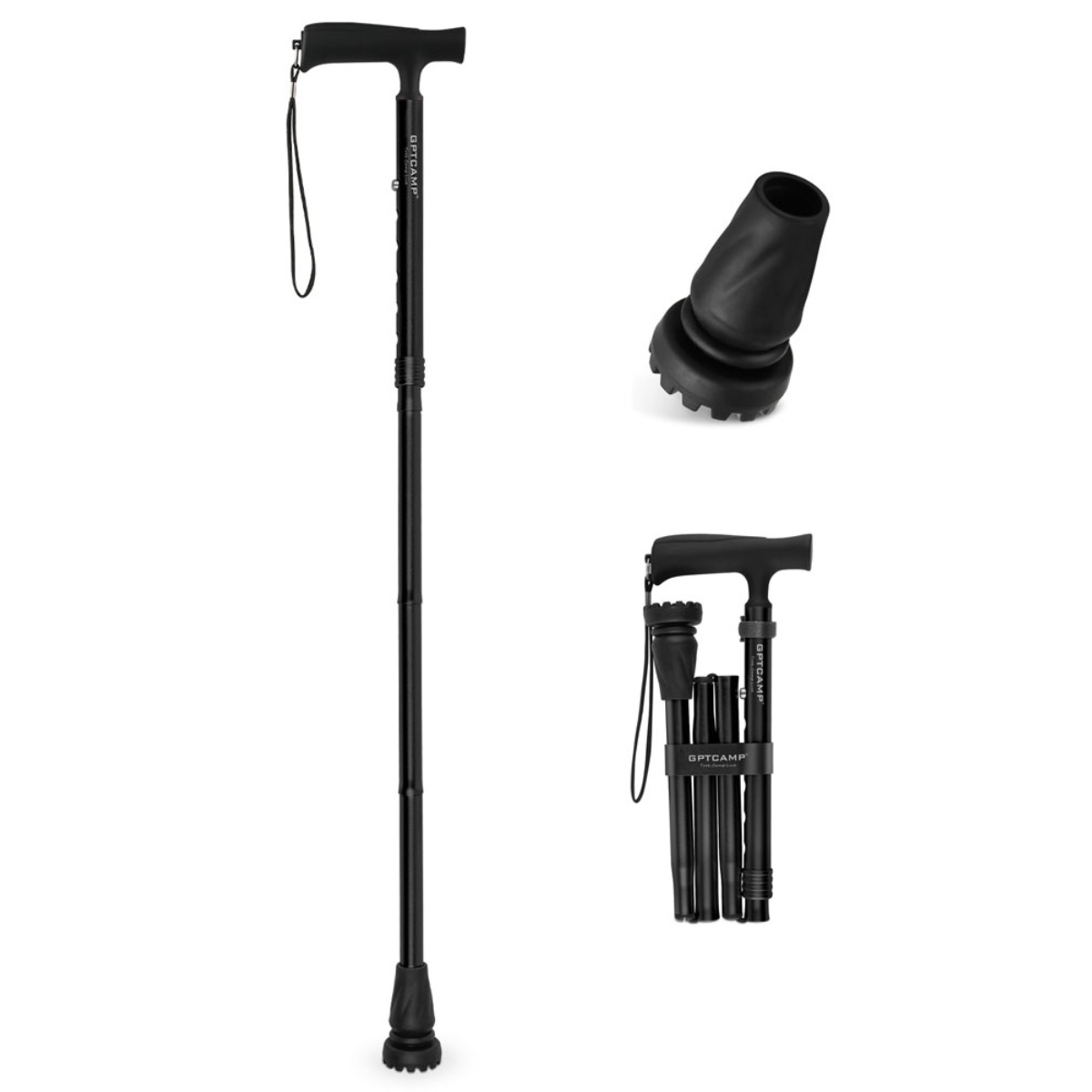 GPTcamp T2M 4단 접이식 초경량 노인 지팡이 어르신 원스텝 폴딩, 1개, 블랙(GPT-T2M), 현재가 23,000원
