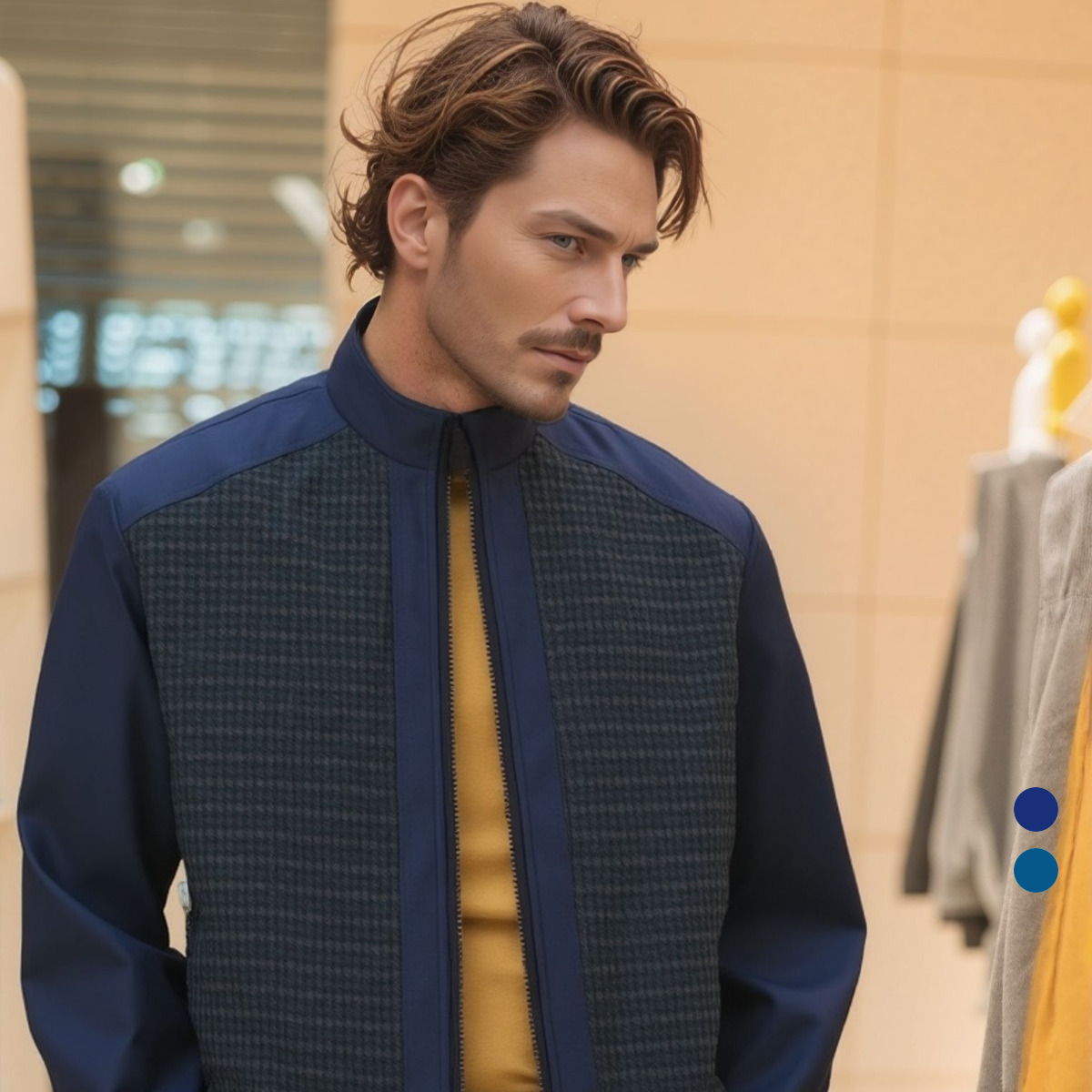 쟌피엘 하운드투스 패턴 하이넥 집업 점퍼 490,491 (2컬러) 59,900원