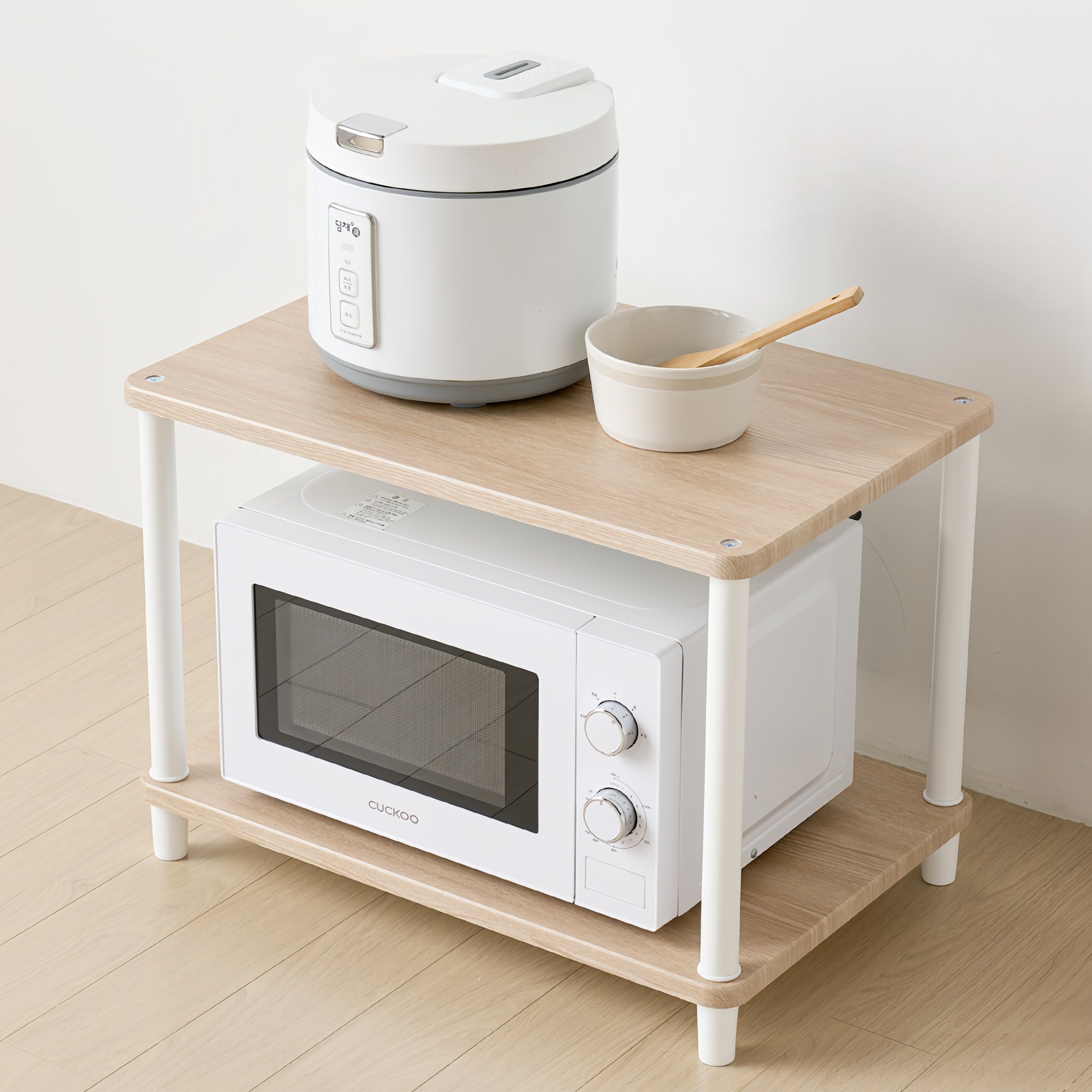 [색상리뉴얼행사] 국내생산 튼튼한 조립식 전자렌지대 다용도수납장 밥솥다이 렌지대수납장 맘마존 강아지수납장, 1-2) 진열장형 2단-화이트우드 18,900원