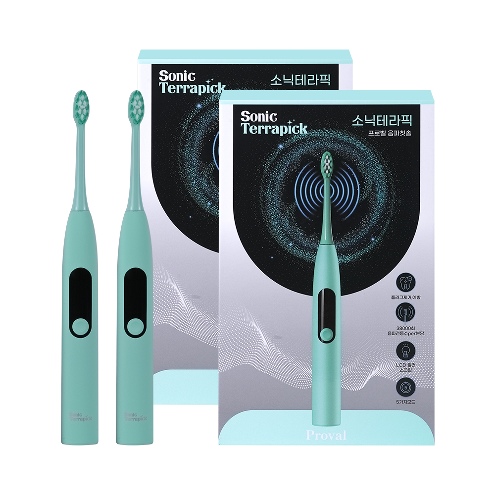프로벨 음파전동칫솔 저자극 저소음 무선 3단계모드 +칫솔모2개+프로벨본사보증서, 2개, 민트+민트, 소닉테라픽 118,520원