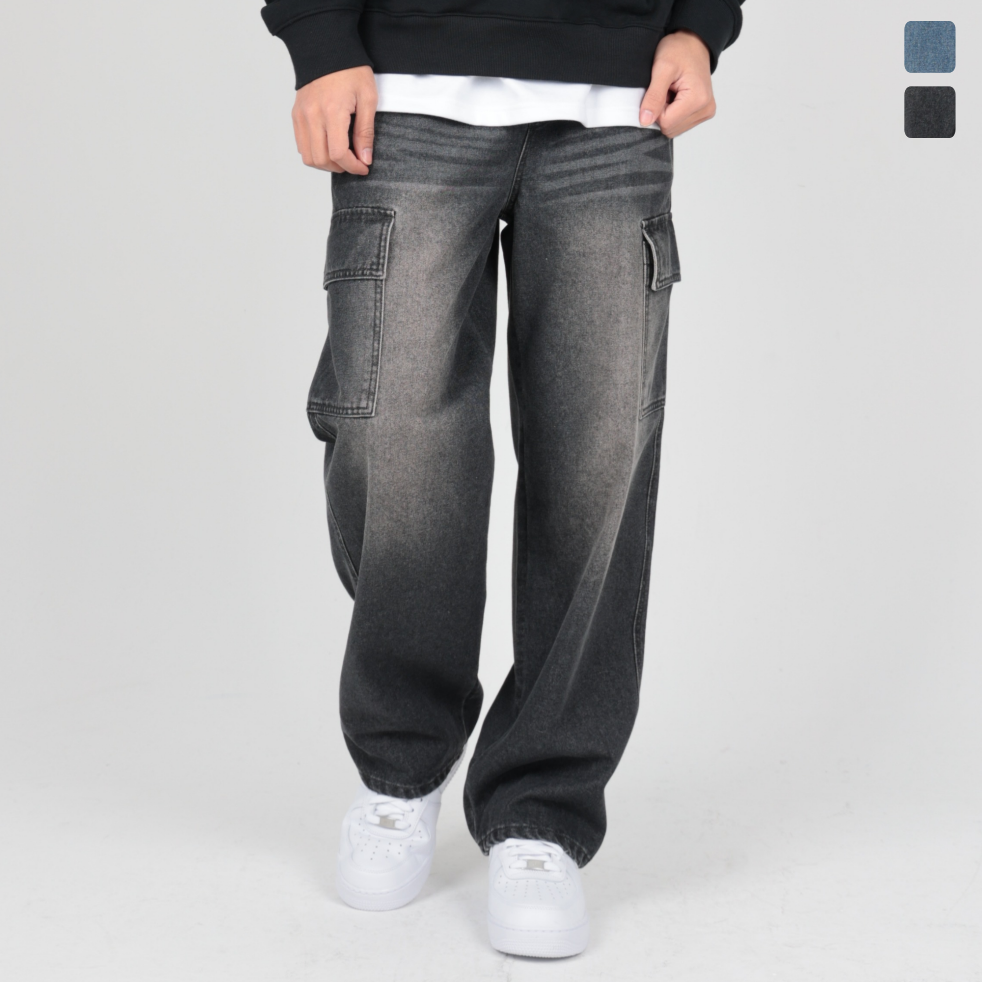 남자 카고 청바지 와이드 일자 밴딩 데님 팬츠 35,800원