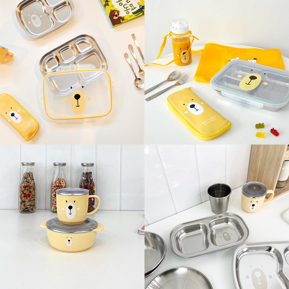스텐304 유아 식기 어린이집 유치원 준비물 나눔식판 아기 곰돌이 캐릭터 간식 그릇 베어 접시 9,500원