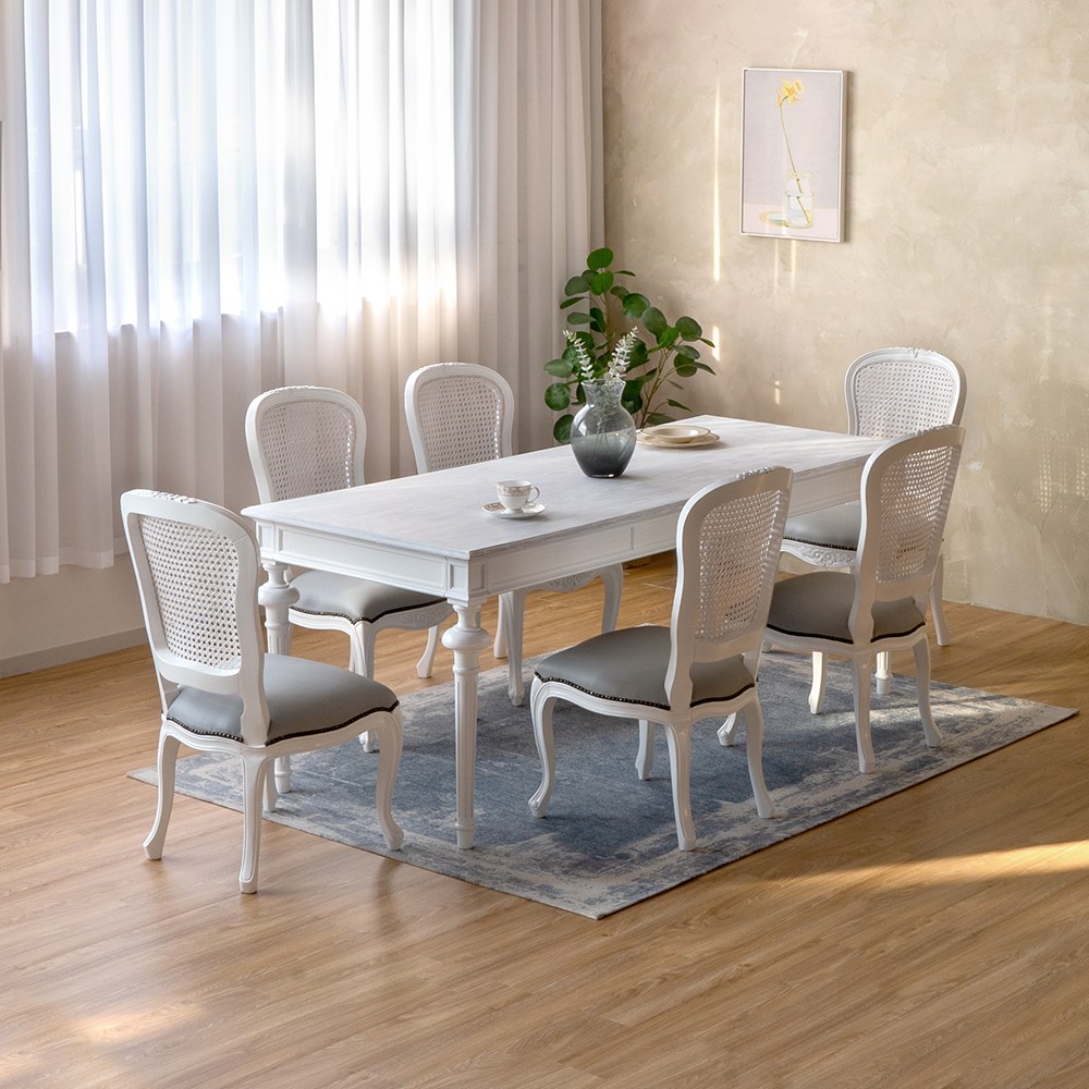 피어젠 블랑 프렌치 엔틱 원목 식탁 세트 4인용 6인용 라탄 식탁 의자 인테리어 1,760,000원