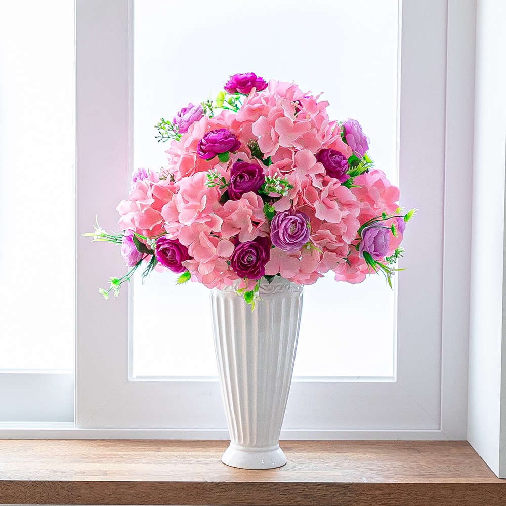 마음속 동백 수국 꽃다발 고급 산소꽃 납골당 성묘 장식 프리미엄 인테리어 조화 50cm 27,070원