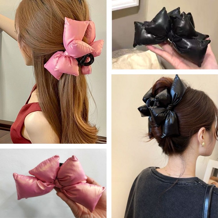 패딩 집게핀 겨울 헤어 악세사리 빅사이즈 리본 올림머리 반묶음 헤어핀 11,990원