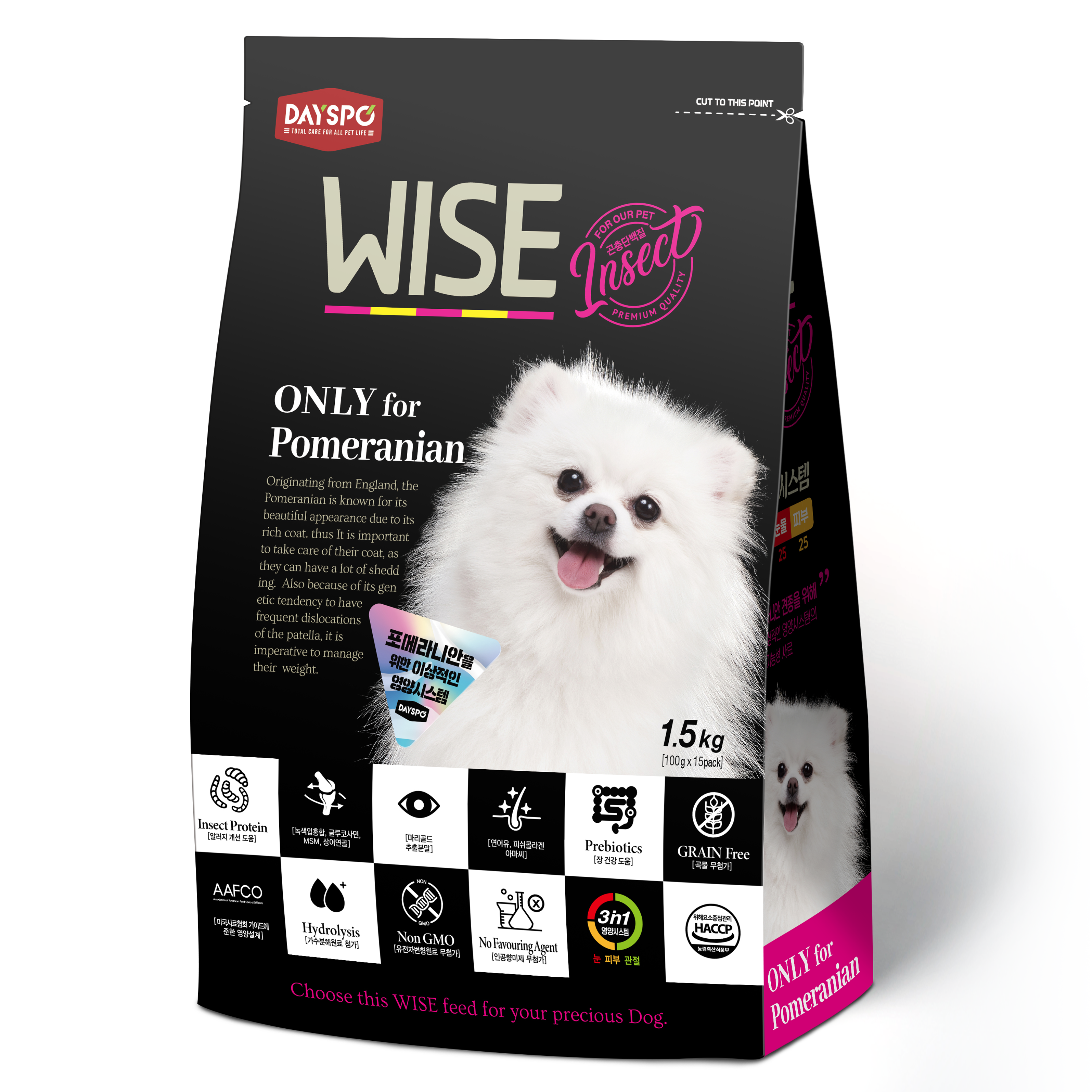 데이스포 강아지 와이즈 인섹트 기능성 사료, 포메라니안, 1.5kg, 1개 20,150원