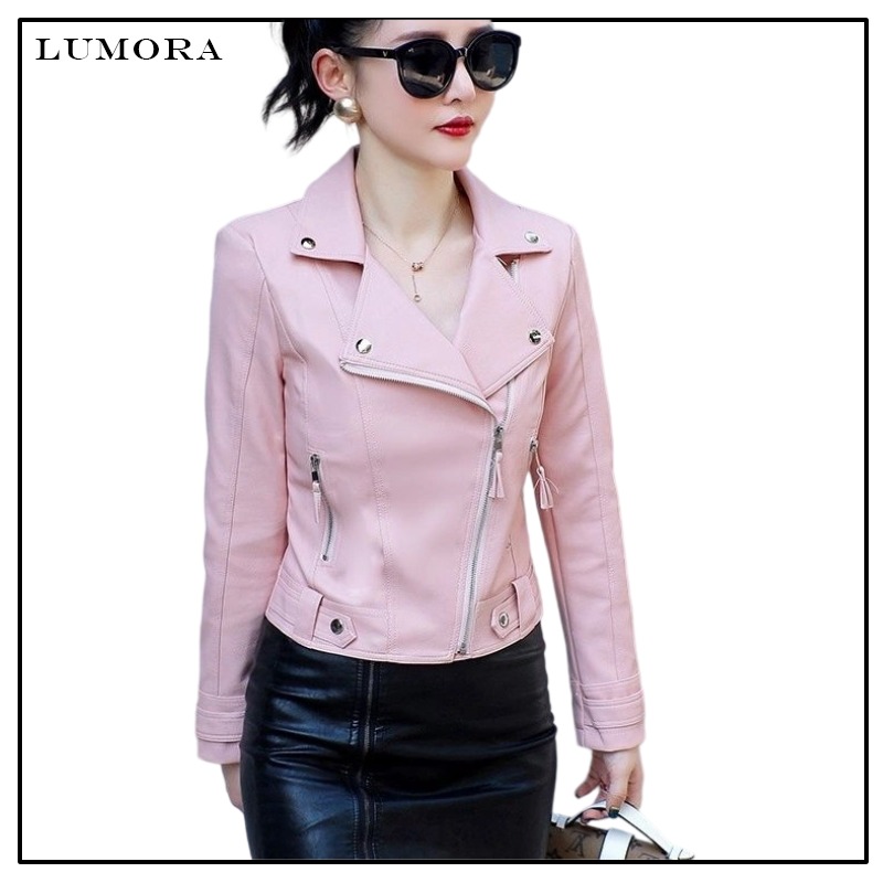 LUMORA 여성 봄가을용 빅사이즈 슬림핏 레더자켓 캐주얼 코트 D136L 32,800원