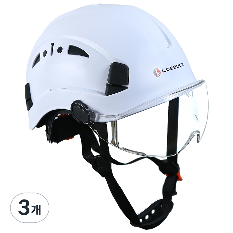 LOEBUCK 아메리칸 스타일 안전모 일체형 방호 선글라스 충격 완충 구조 공장 건설현장 필수, 3개, 흰색 안전모+투명 고글 106,600원