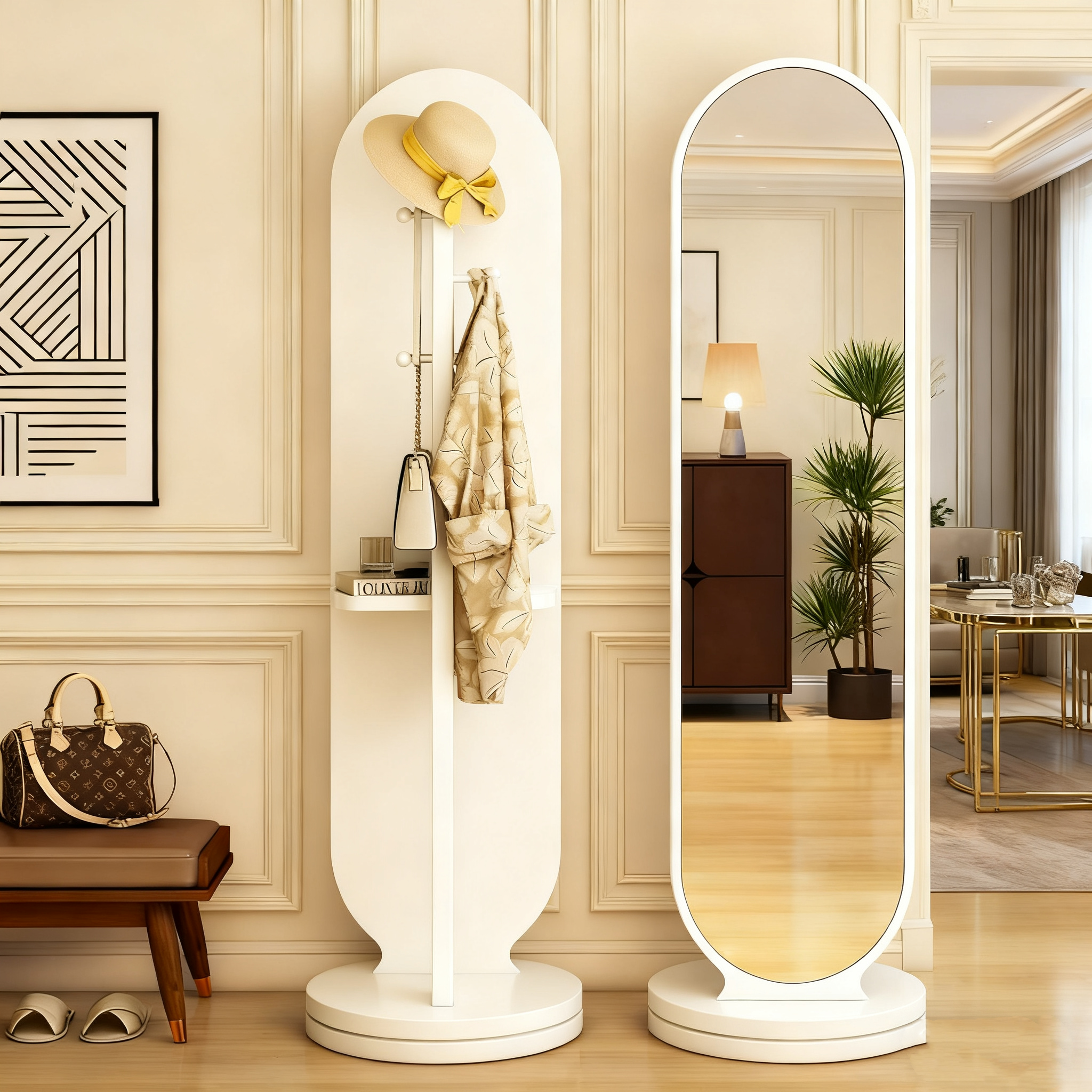 [SMTONE] 다용도 360도 회전식 스텐드형 전신거울 옷걸이행거 수납형 전신거울 1단 수납 행거 스탠드 옷걸이 시스템 행거 59,310원