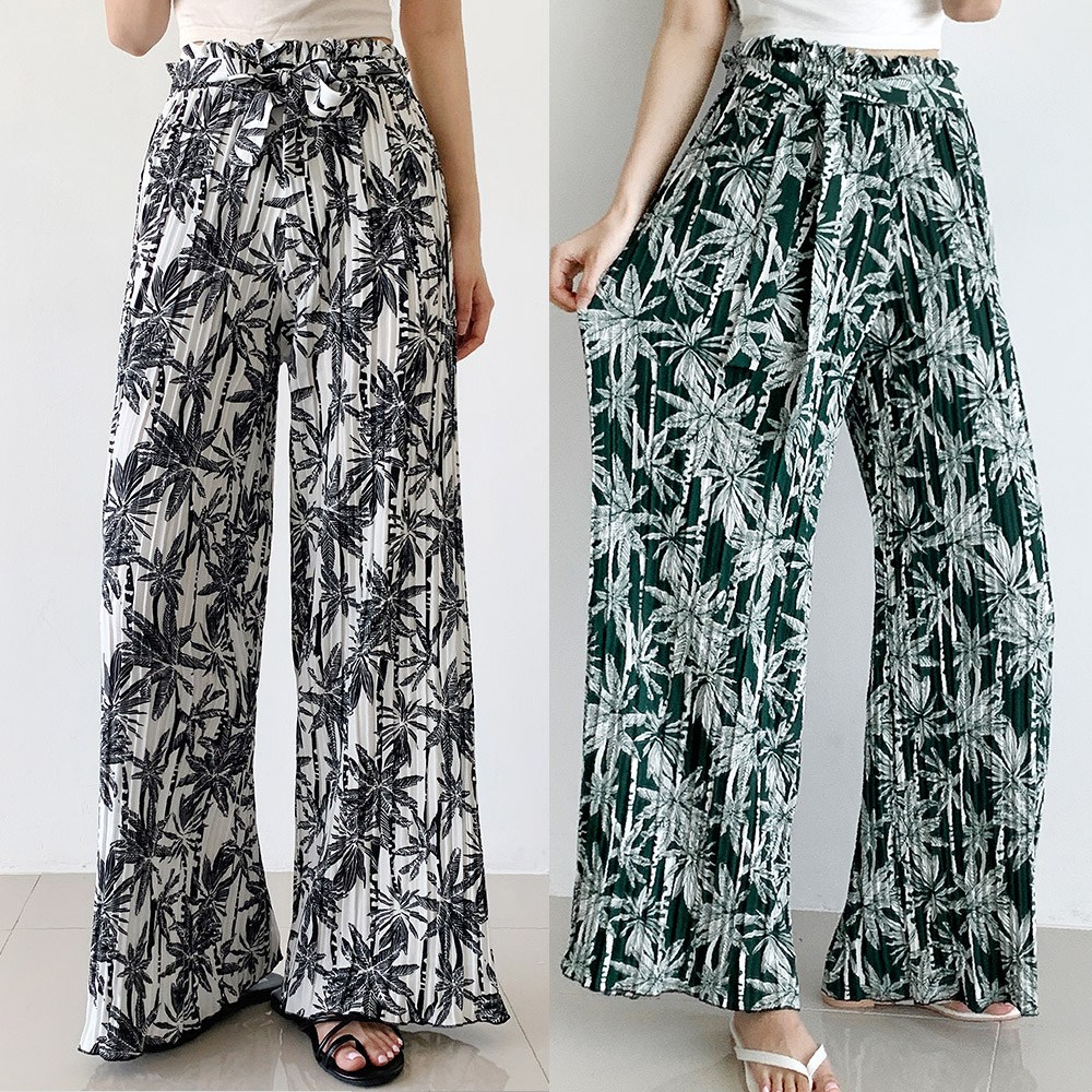 [힛썸머/휴양지룩] 야자수 플리츠 프릴와이드 찰랑찰랑 시원한 와이드팬츠 비치룩 휴가룩 편하고 핏예쁜 여름바지 10,900원