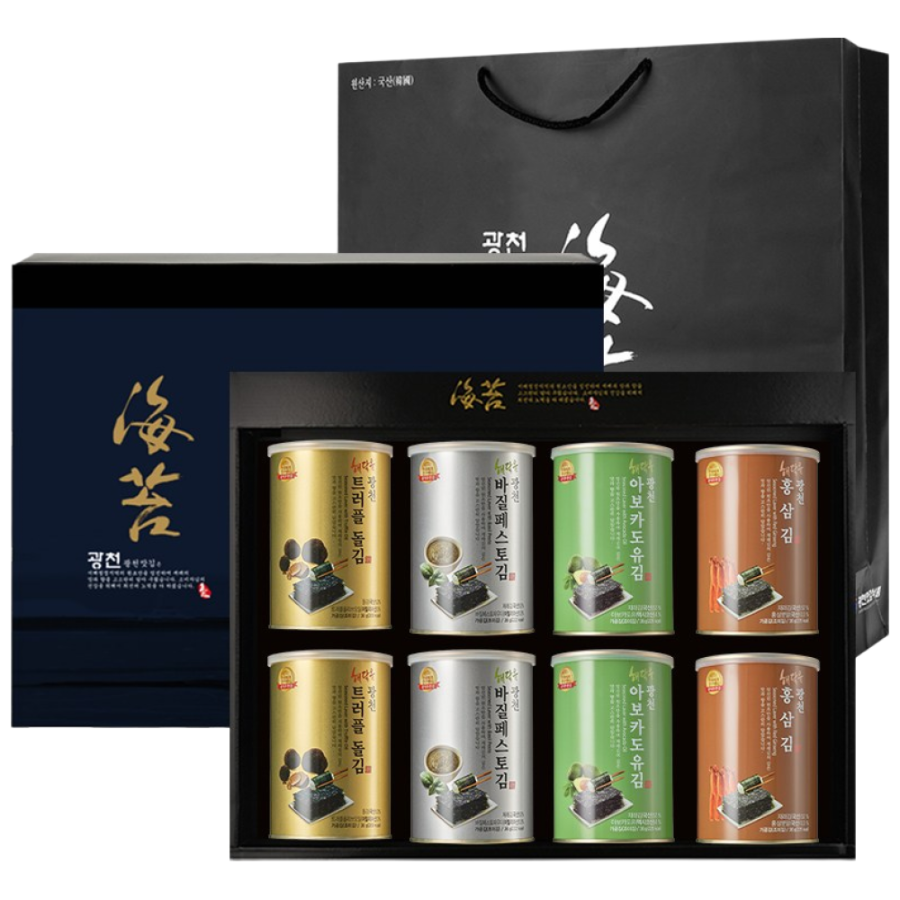 광천 해달음 명품 트러플 바질페스토 아보카도유 홍삼 재래김 돌김 도시락김 캔김 + 고급쇼핑백포함, 8개 45,800원