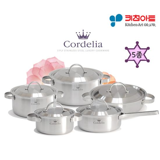 키친아트 코델리아 통5중 스텐레스 IH 인덕션 냄비세트 5종B(편18+양16+20+24+전24) 185,000원