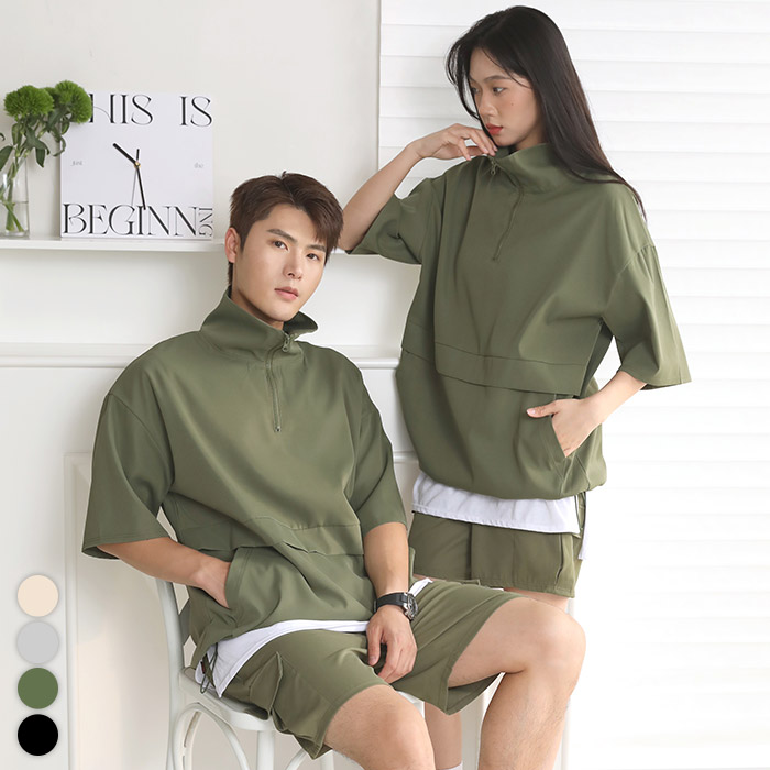 텐클로 빅사이즈 (상의 90~140) 남녀공용 바람막이 반집업 반팔 아노락 + 반바지 트레이닝 상하세트 36,800원