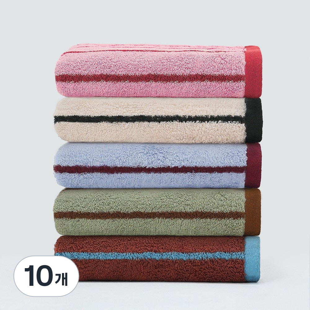 MYNVO 호텔수건 150g 40수 코마사 콤팩트 시크라인 선염 스트라이프 데일리 세면타월, 10개, 혼합 40,700원