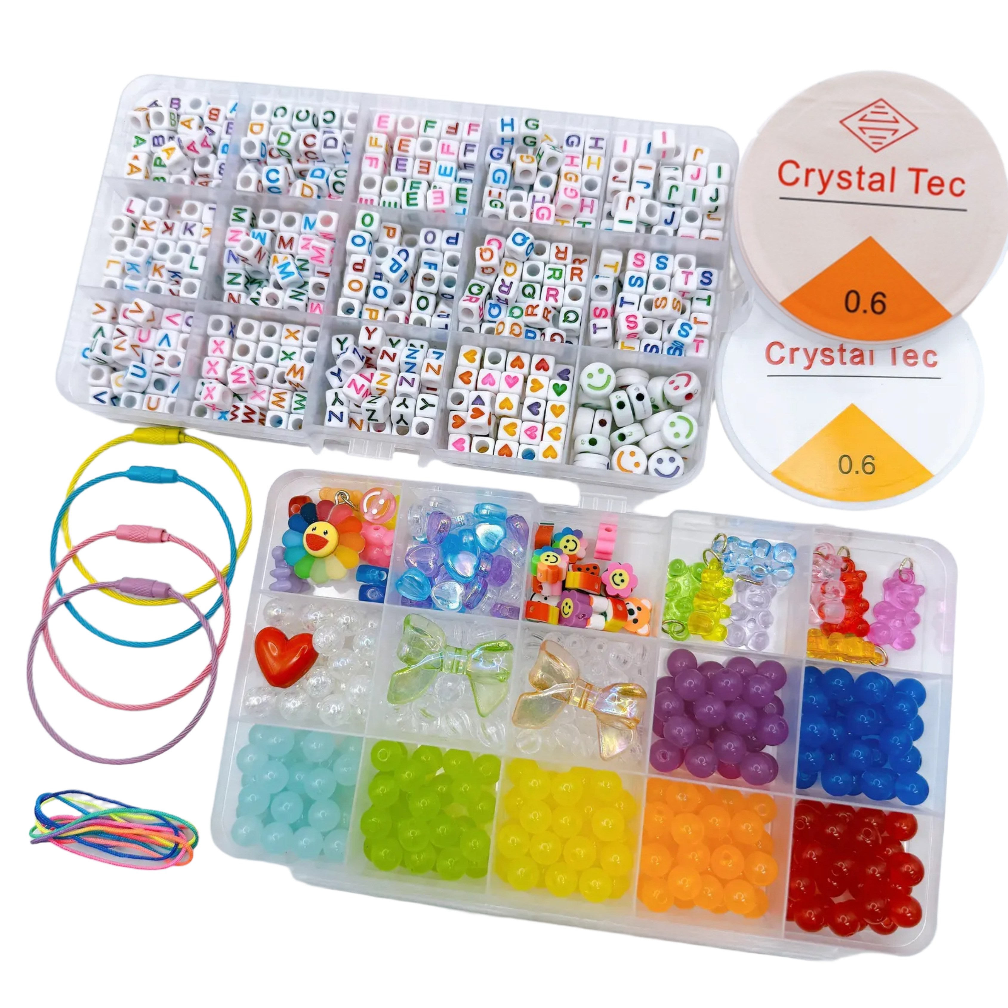 호호홈 대용량알파벳+컬러비즈셋트 15칸*2개+와이어키링 팔찌 키링 핸드폰줄 만들기 비즈 공예, 컬러알파벳15칸+레인보우15칸+와이어키링4종, 1개 27,810원