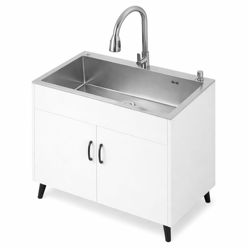 큐디테일 스테인리스 소형싱크대 간이 사이드 씽크 핸드워시테이블 부엌 하부장, 1개, 화이트 182,000원