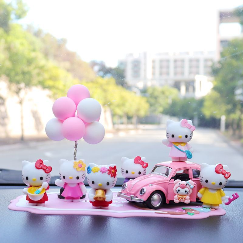 귀여운 헬로키티 캐릭터 차량 장식품 고급 인테리어 소품, 6개의 백팩 KT + 핑크 화이트 볼 + 소형 KT 자, 1세트 33,980원