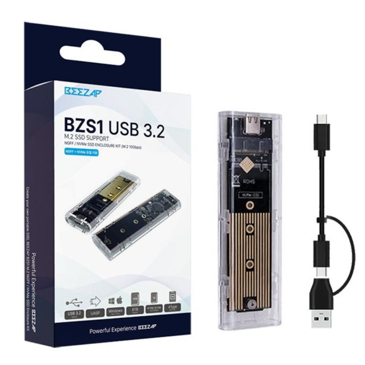 비잽 BZS1 M B&M NGFF M.2 NVMe SSD USB 3.2 Gen2 10Gbps 외장하드 케이스, 282_BZS1, 1개 19,800원