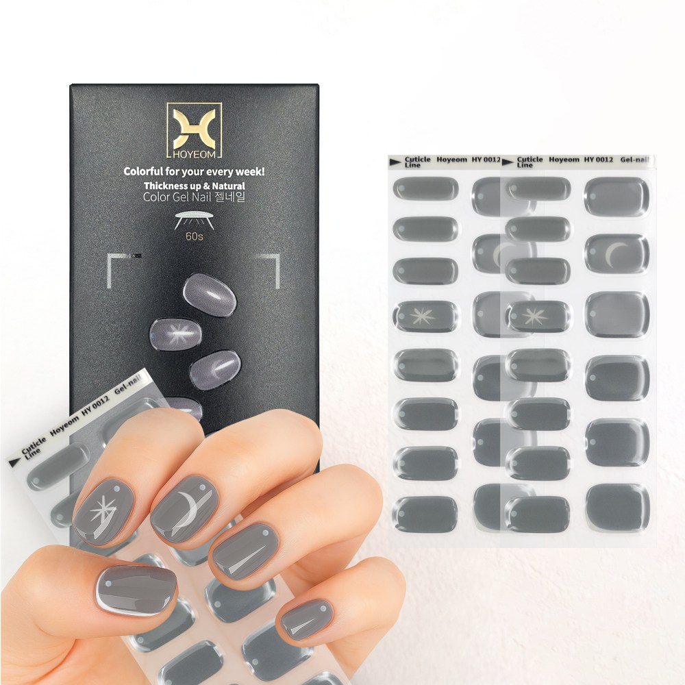 [HOYEOM] 반경화 젤네일 스티커 28P 신비한 컬러 UV경화 셀프네일 HY-0012 그레이 에코, 1개, Gray Echo(HY0012)) 16,500원