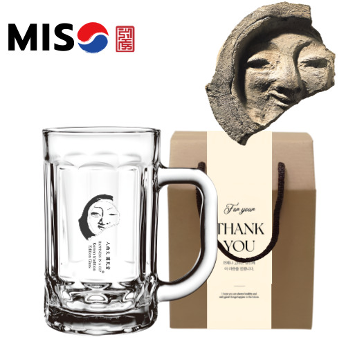 해피니스인어컵 얼굴무늬 수막새 신라미소 글라스 머그컵 420ml 9,900원