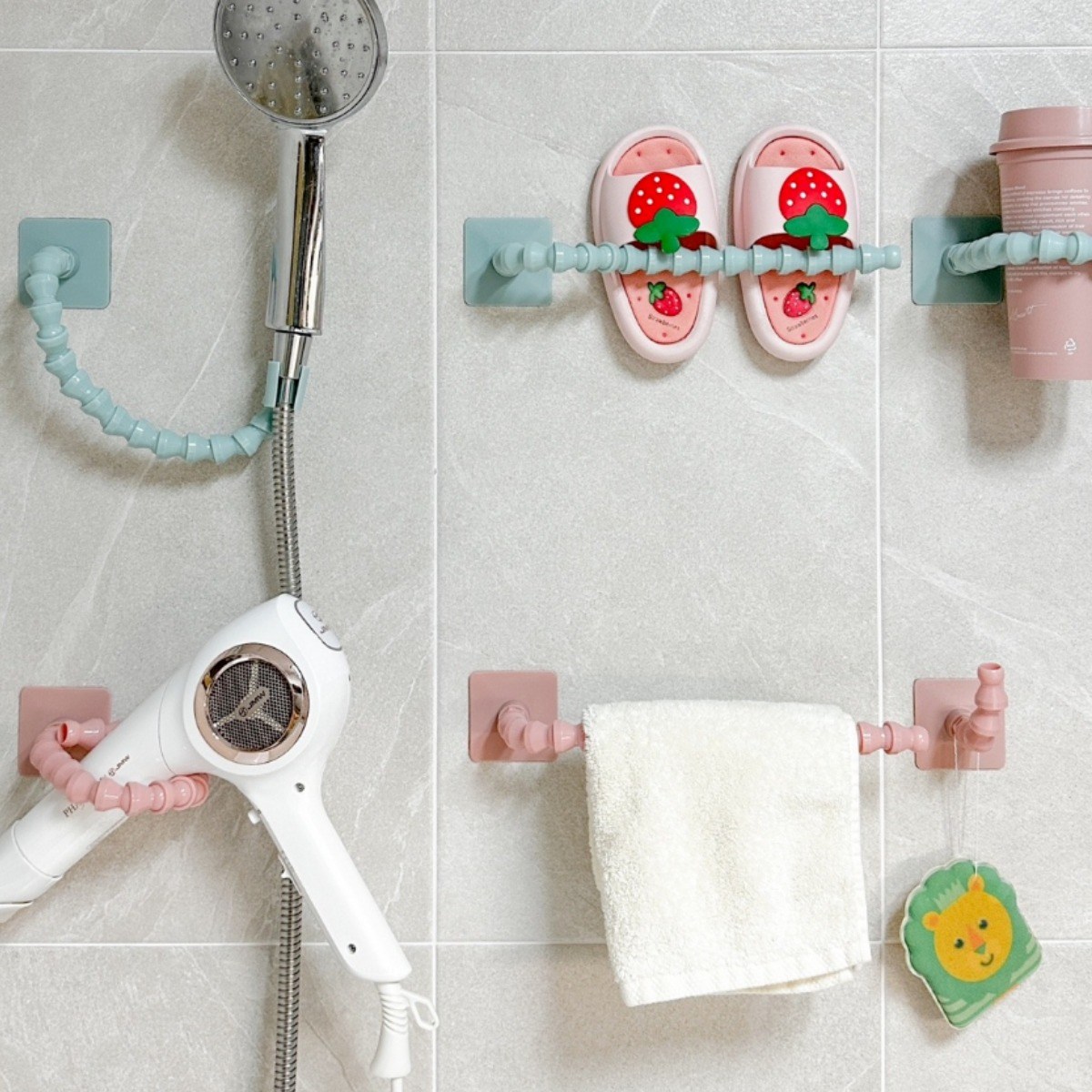 꾸미꼬미 다용도 걸이 샤워기 드라이기 수건 거치대 욕실 무타공 자바라 7,600원