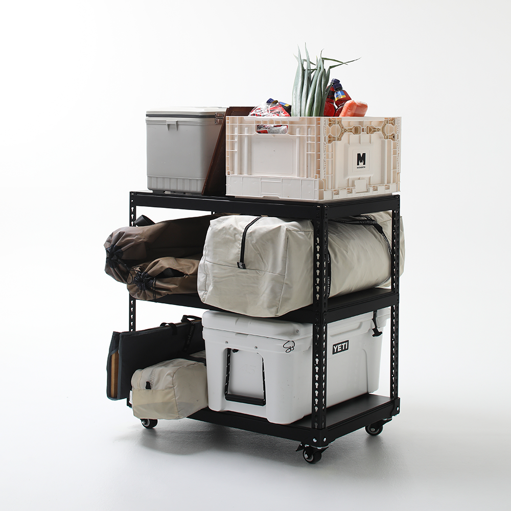 폴던스랙 이동식 철제 선반 바퀴형, 블랙, 3단, 현재가 125,000원