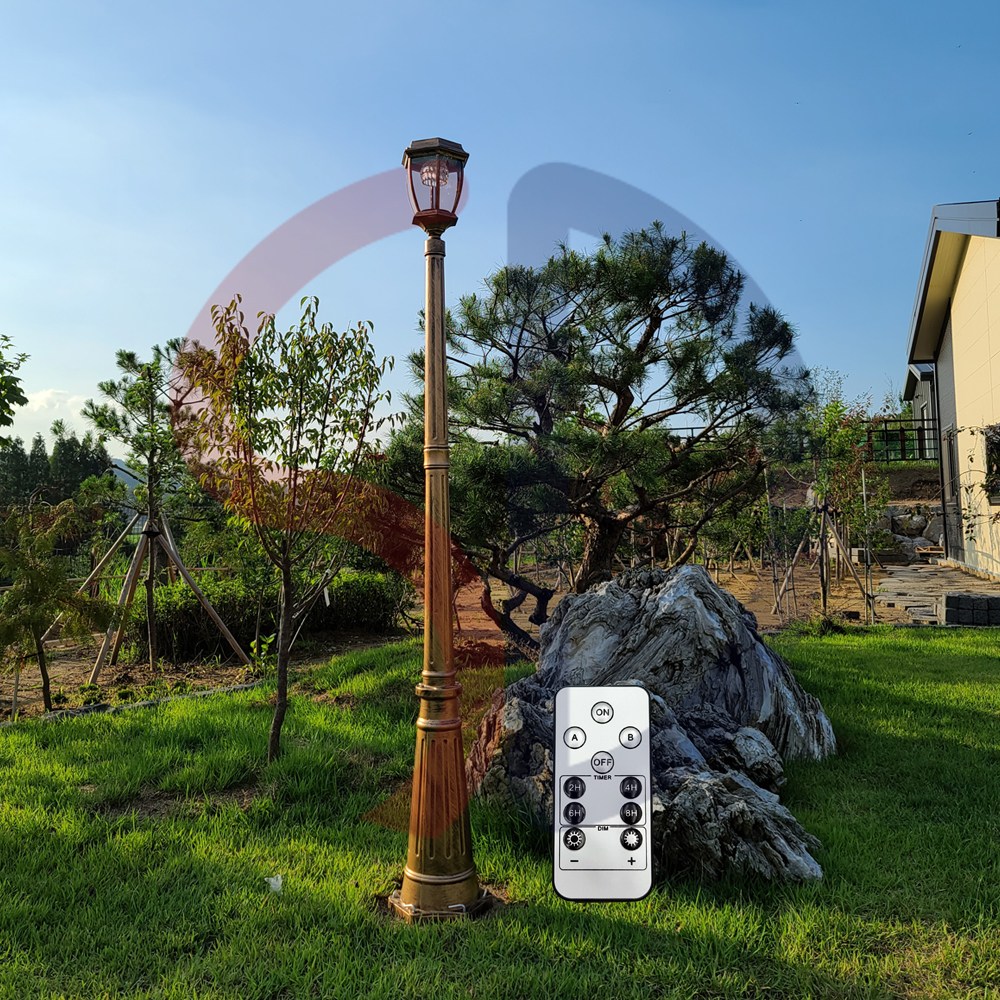 솔까든 태양광 유럽풍 엔틱육각 2m 정원등 리모컨제어 2가지불빛 내장 공원등, 흰빛/노란빛 2색내장 175,000원