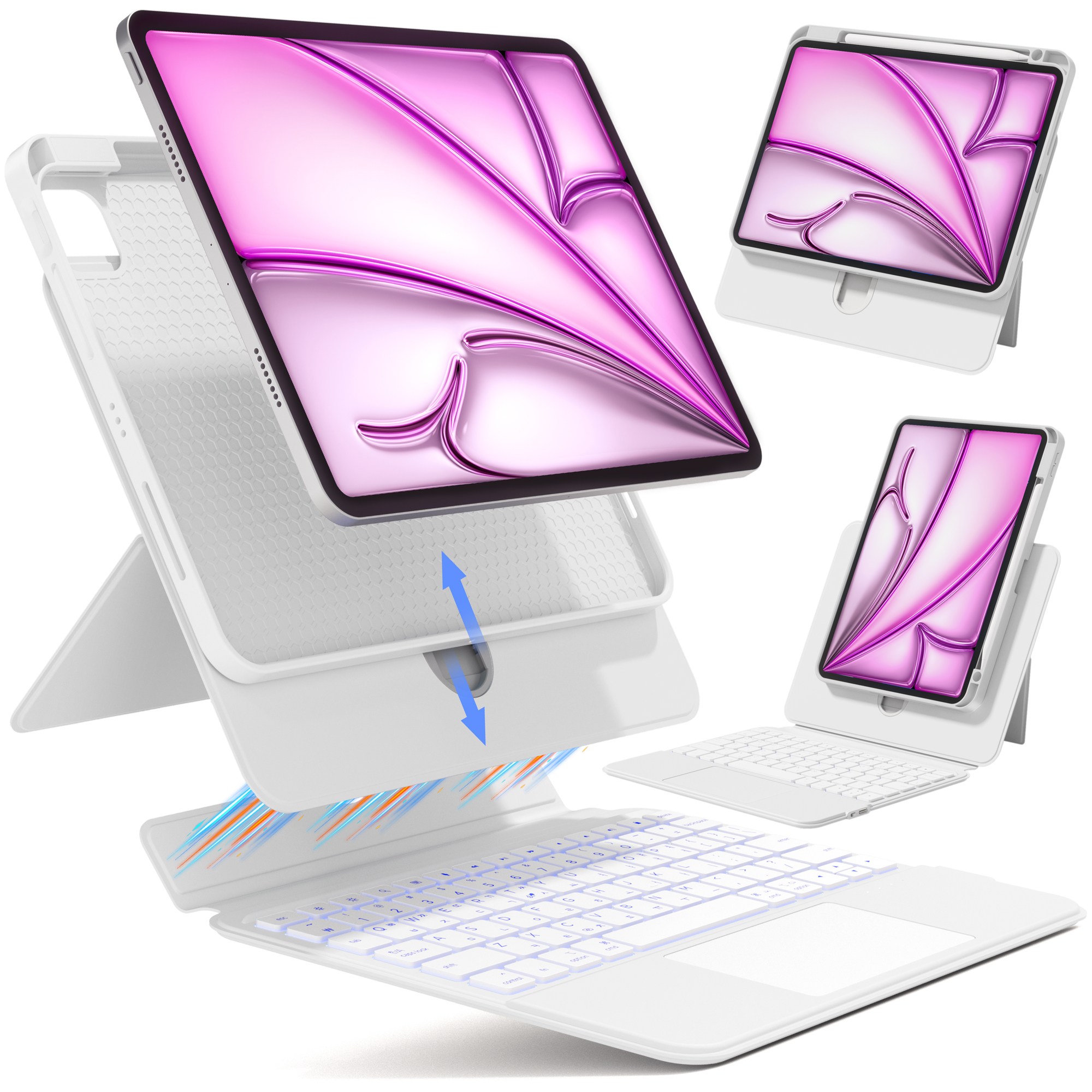 AITEWO 아이패드 매직키보드 케이스 펜슬 수납 360도회전 분리형 맥세이프 세로 가로 트랙패드  에어8/7/6/5/4/3/2/1세대 프로 11/10.9/13/12.9인치 128,000원