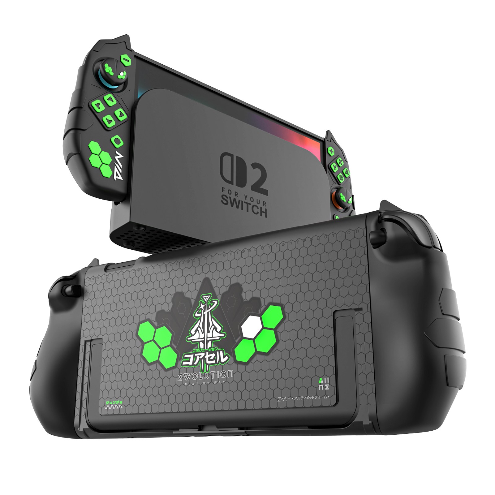 이이네 네온 베놈 닌텐도 스위치2 케이스 세트 Switch2 풀커버 스위치 독 호환 PC+실리콘 보호 케이스, 1세트, 블랙-그린, L1235 19,000원