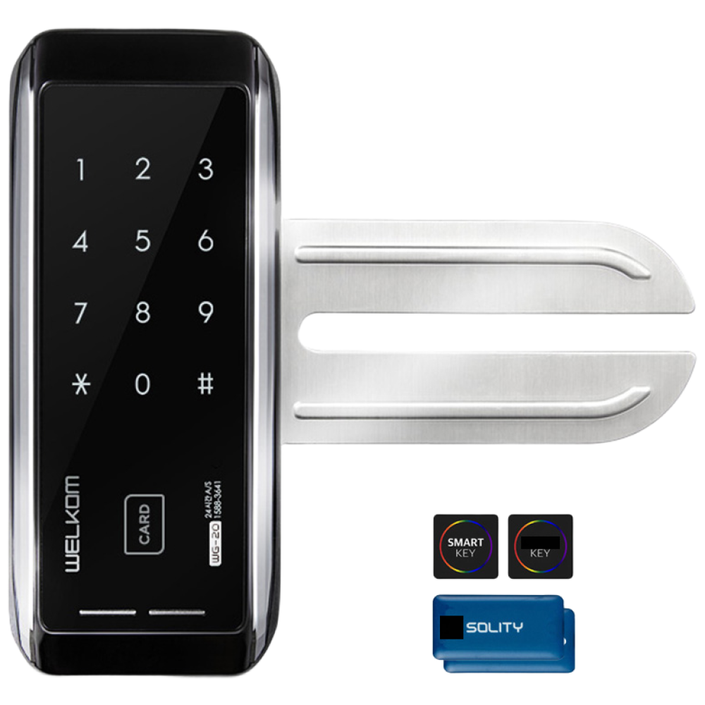 [수도권설치-내일도 가능] 솔리티 웰콤 WG-20 단문형 카드키4개+번호키 강화유리문전용 좌우수문인식(키패드자동전환) 상시문열림기능 차임벨 생활방수 상가 현관문 디지털도어락 도어록, 웰콤 WG-20 단문형/무료설치(A지역)-월요일, 방문설치 106,000원