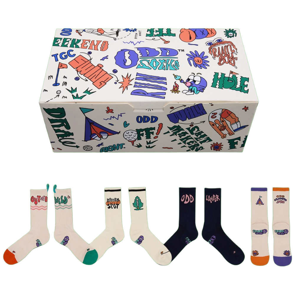 오드삭스 4개 선물세트- 면스포츠양말 캠핑 아웃도어 양말 선물포장, 아웃 오브 오피스 + 캠핑 러버 + 오드 캠퍼 + 히든  스팟, 1개 46,440원