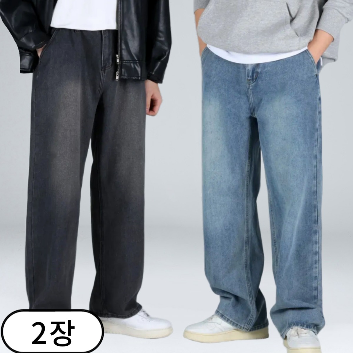 1+1 남자 빅사이즈 뒷 밴딩 데님 팬츠 세미 와이드 청바지 (6693-2) 80,940원