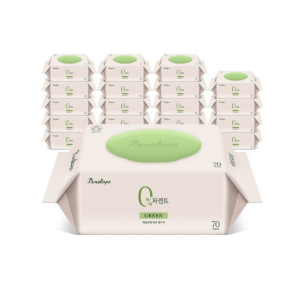 페넬로페  아기물티슈 0퍼센트 그린 캡형 70매 10팩+10팩 29,400원