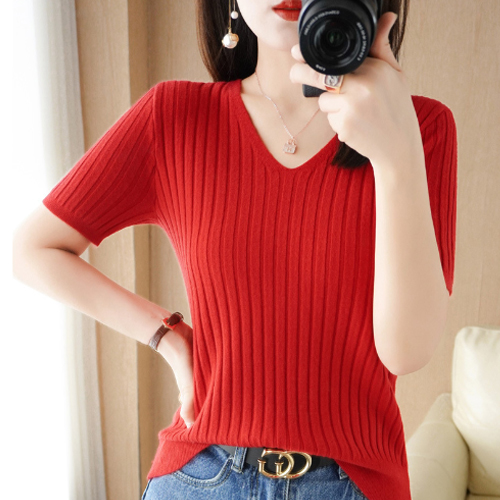 로미홀리- 여성 브이넥 니트 반팔 스웨터 봄 여름 가을 여성 니트 스웨터 브이넥 반팔 티셔츠-k245 14,900원