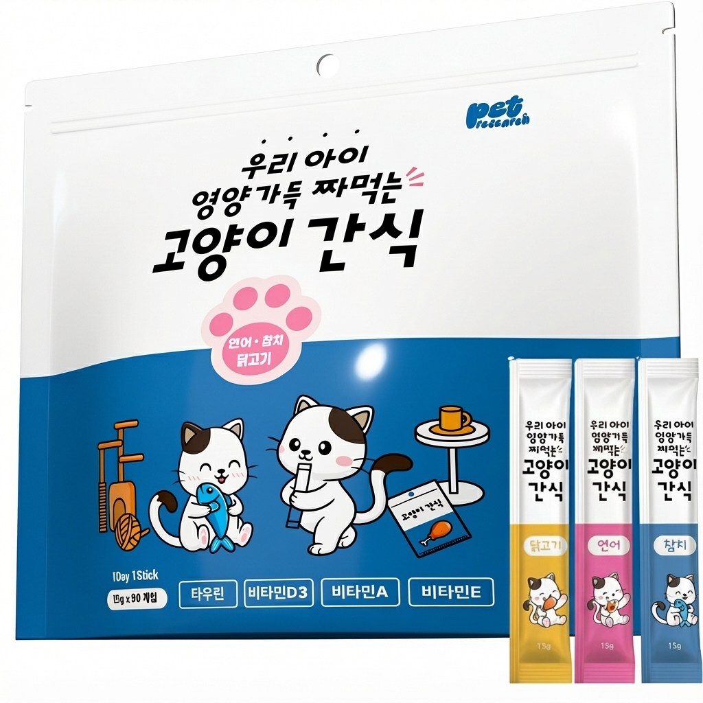 펫리서치 짜먹는 고양이 간식 츄, 참치+연어+닭고기, 15g, 90개 17,980원