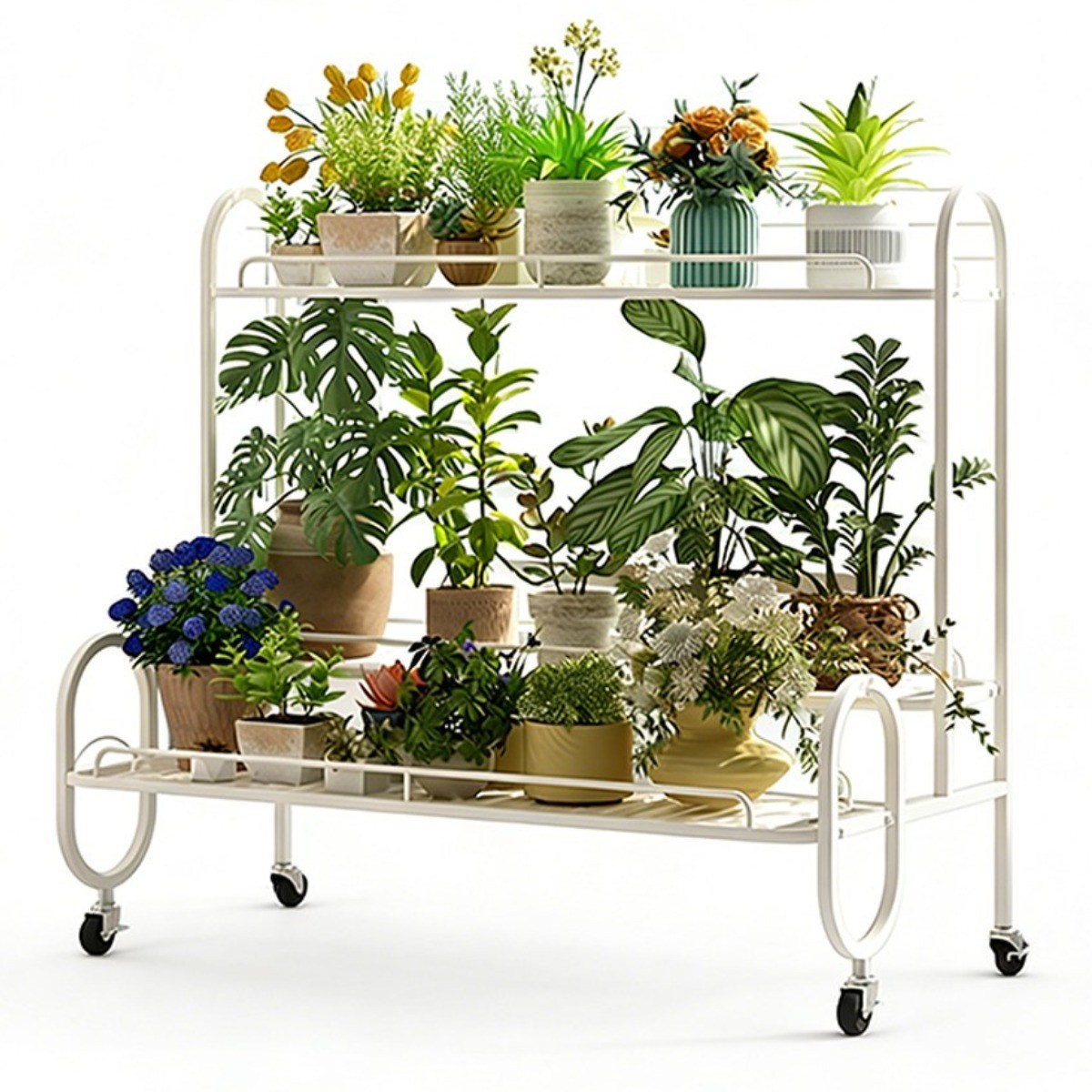 이동식 철제 화분 정리대 인테리어 다용도 수납 선반 화분진열대, 화이트-100cm, 3단 95,900원