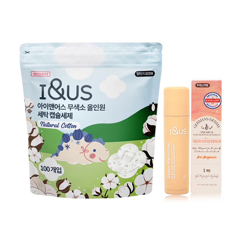 아이앤어스 무색소 올인원 캡슐세제 100개입 1팩 + 독일더마 프리미엄 얼룩제거제 1개 10,900원
