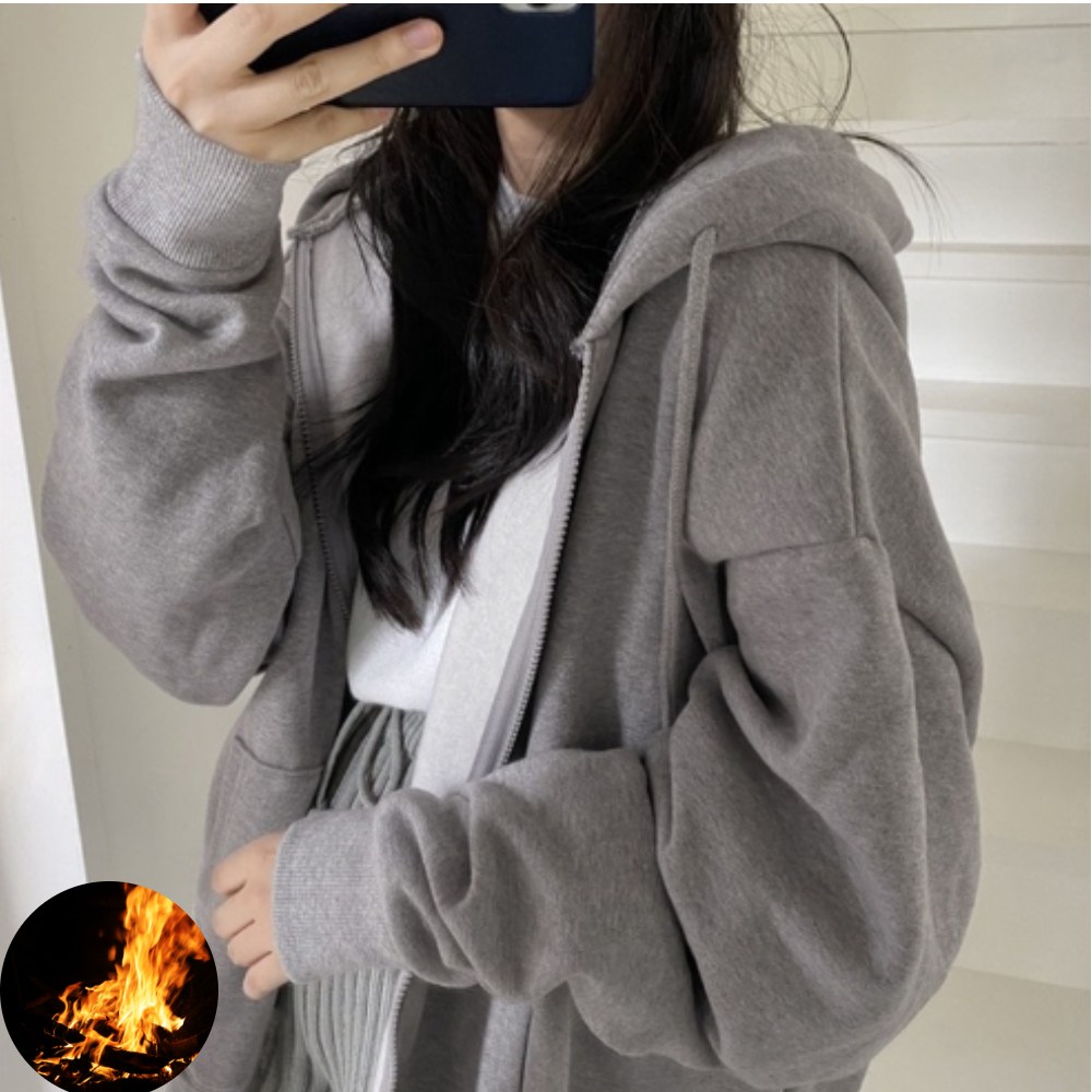 밍고쓰 남녀공용 베이직 오버핏 기모 후드집업 22,000원