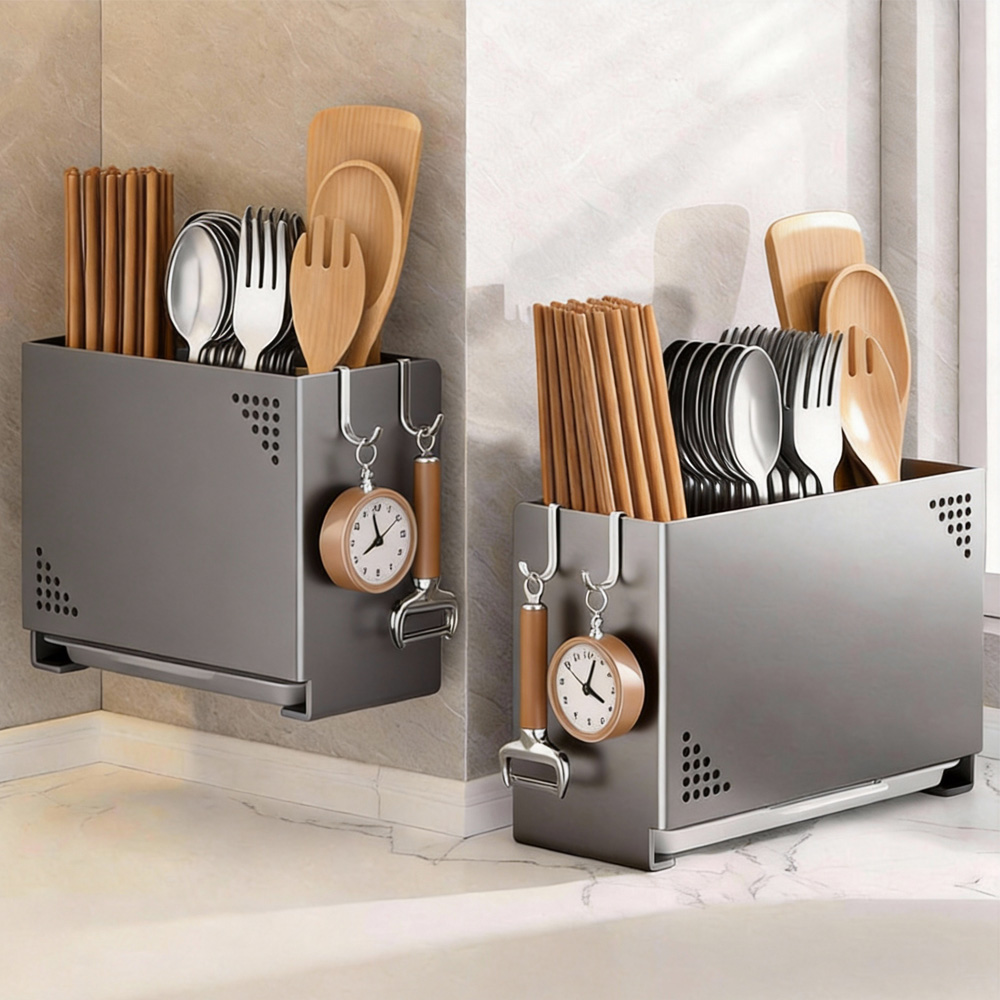 YOPENCE 주방 스텐 물빠짐 수저통 3구 수저정리함, 1개, 그레이 21,900원