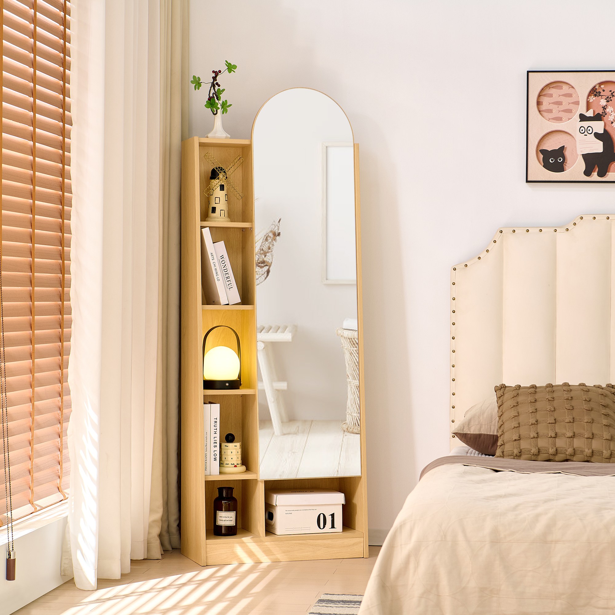 제이더블유퍼니처 와이드 수납 전신거울 화장대/수납거울장 600, 우드 139,000원