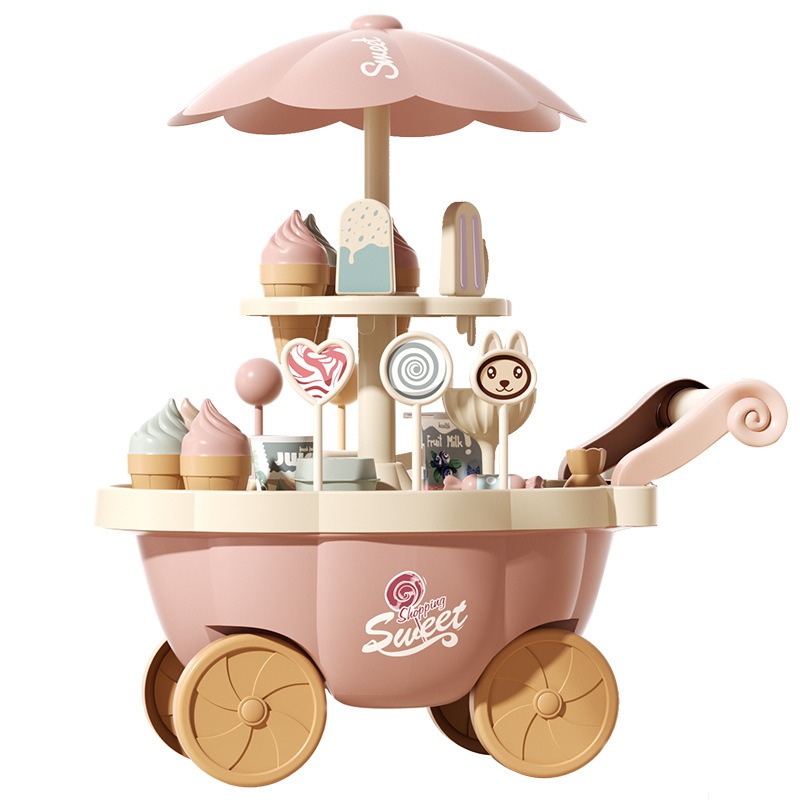 빅 사이즈 디럭스 불빛 조명 자동 회전 아이스크림 카트 캔디카 소꿉놀이 주방놀이 세트 50PCS, 1세트, 스위트 핑크 39,800원