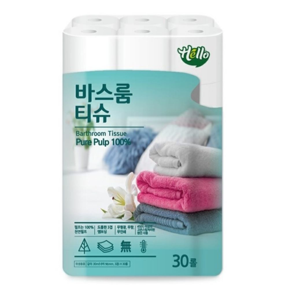 헬로 NEW 3겹데코 바스룸롤티슈 무형광 천연펄프 11,950원