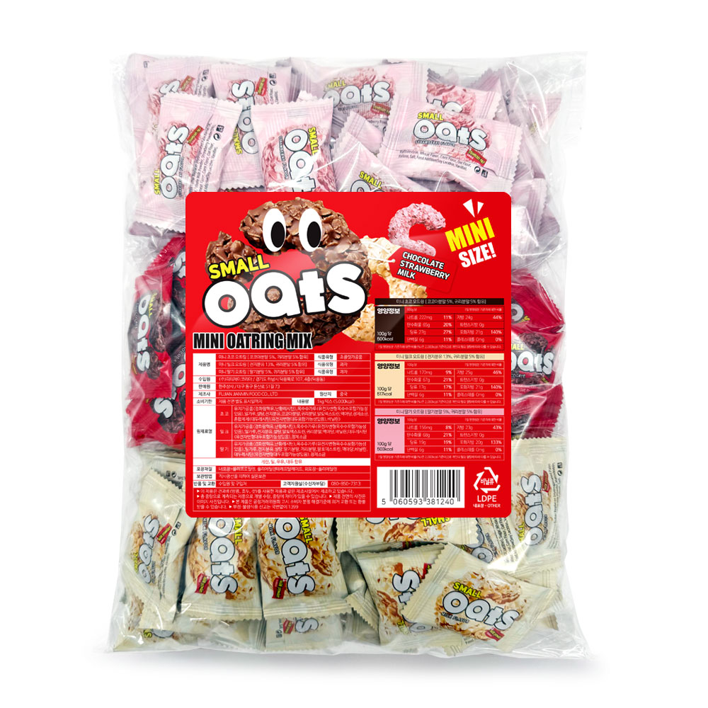 미니 오트링 믹스 1kg (초코, 딸기, 밀크 혼합) 대용량 미니바이트 과자, 1개 22,400원