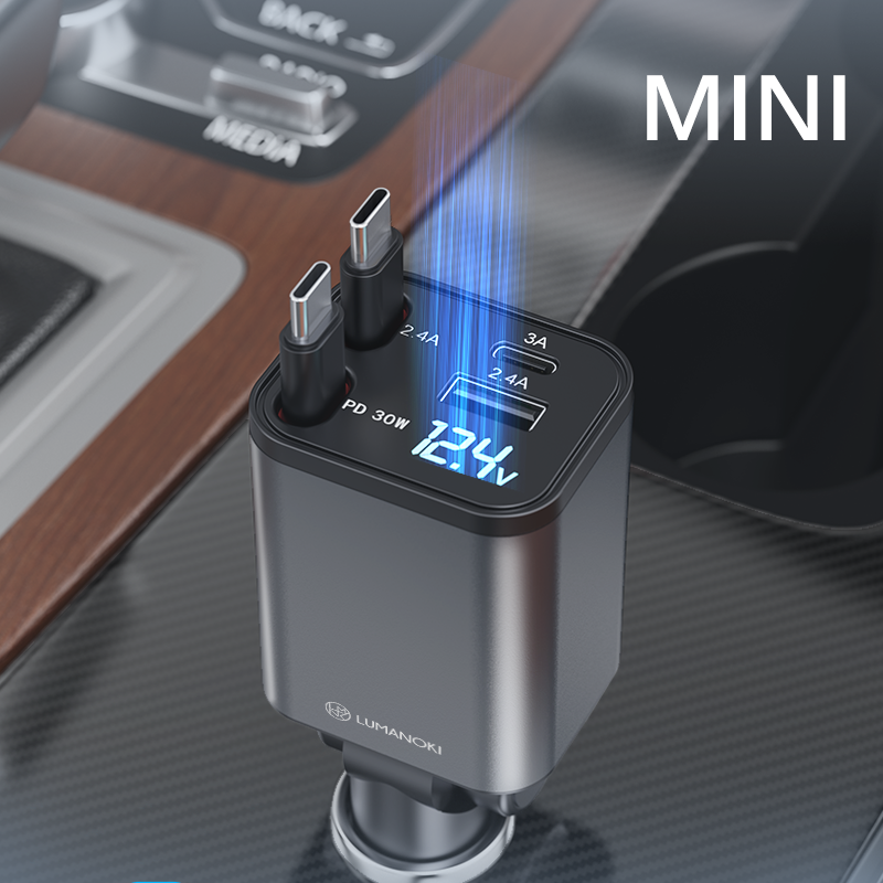 LUMANOKI 100W 4구 릴타입 차량용 고속충전기, 네모 mini C타입+C타입, 현재가 22,800원