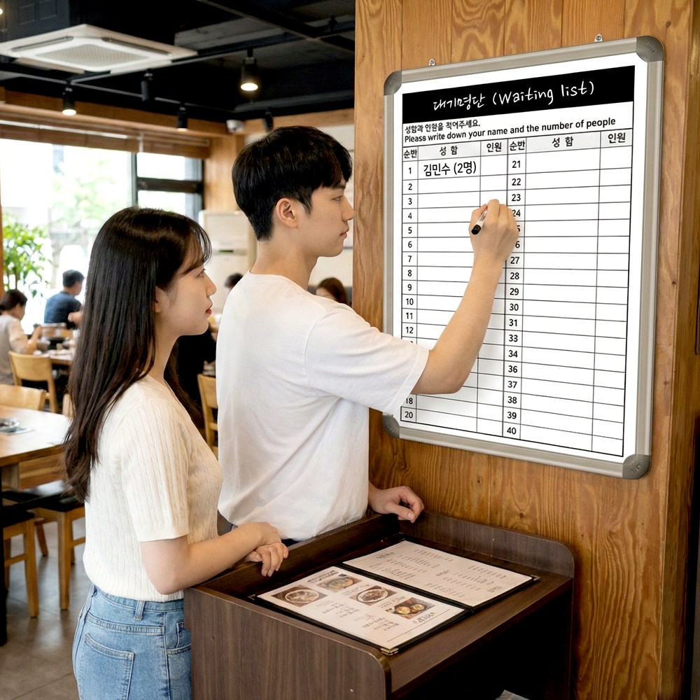식당 대기자 리스트 현황판 500x700 웨이팅 현황판 대기리스트 예약관리 화이트보드 맞춤제작 도안칠판 35,000원